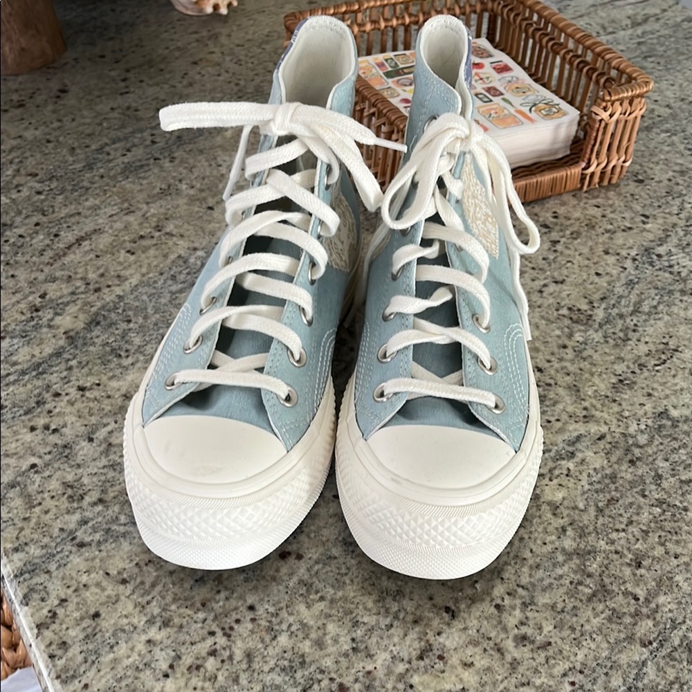 Light Blue High-Top Platform Converse Sneakers